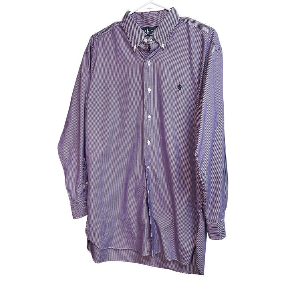 Ralph Lauren McMeel Cotton Purple Striped Button Front Men's Shirt Large